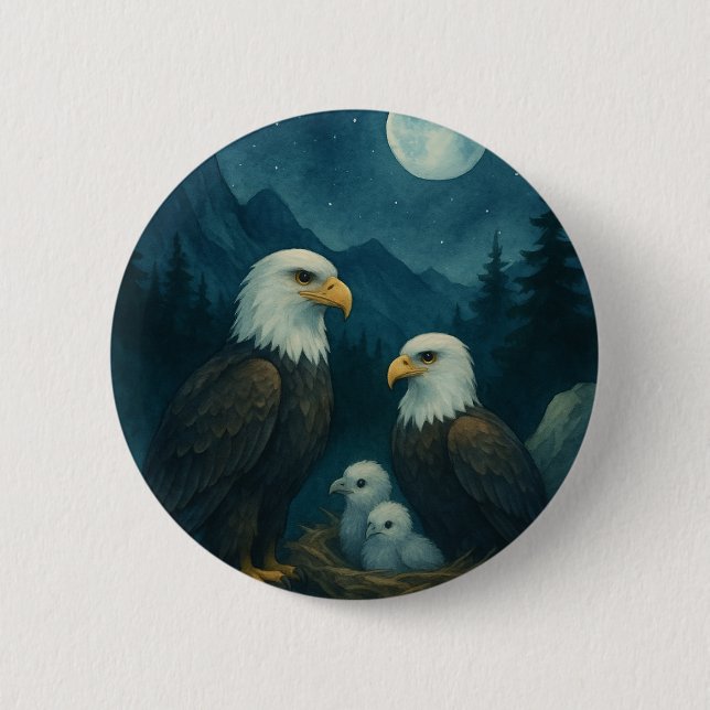 Night Watch - Eagle family under the stars 6 Cm Round Badge (Front)