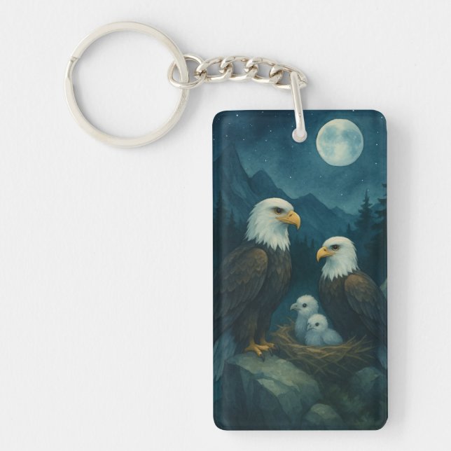 Night Watch - Eagle family under the stars Key Ring (Front)