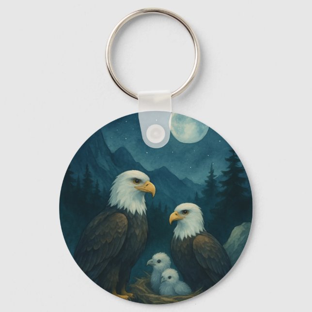 Night Watch - Eagle family under the stars Key Ring (Front)