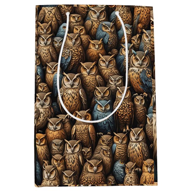 Night Watch: Owl Gathering Pattern Medium Gift Bag (Front)