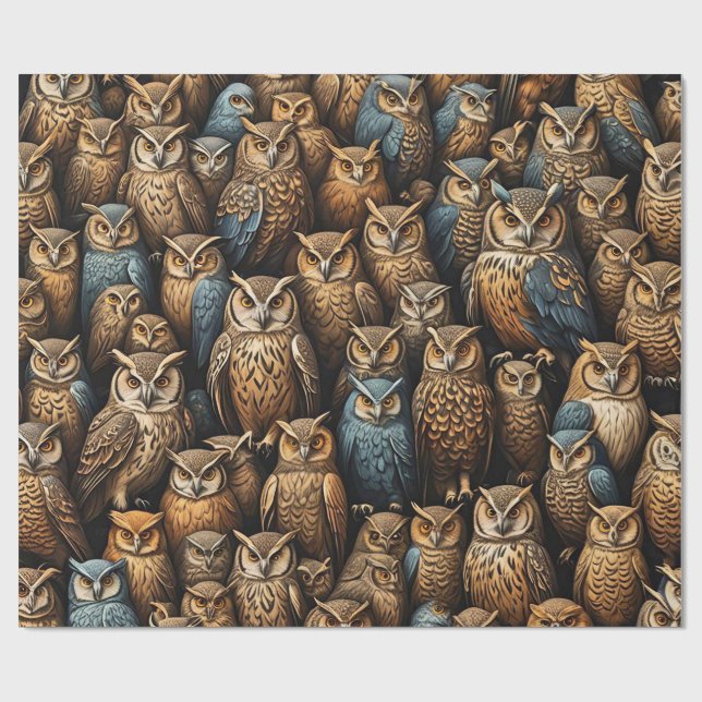 Night Watch: Owl Gathering Pattern Wrapping Paper (Flat)