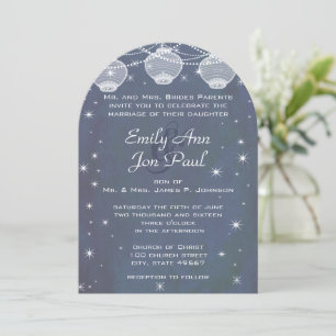 Night Wedding Navy & Silver Lanterns Stars Garland Invitation