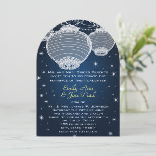 Night Wedding Navy Yellow  Silver Lanterns Stars Invitation
