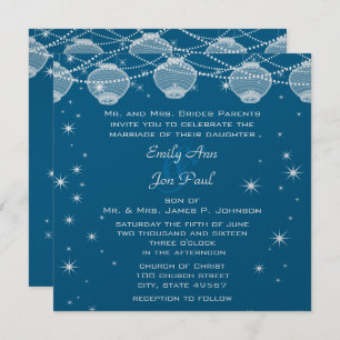 Night Wedding Teal & Silver Lanterns Stars Garland Invitation