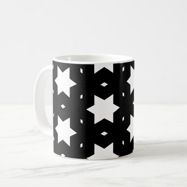 Night White Black Star Shape Pattern Coffee Mug (Front Left)