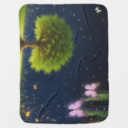Night Willow Tree w/butterflies and fireflies Baby Blanket