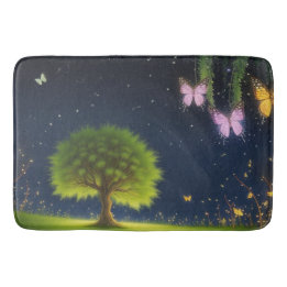 Night Willow Tree w/butterflies and fireflies Bath Mat