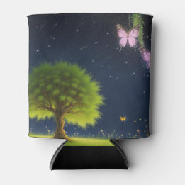 Night Willow Tree w/butterflies and fireflies Can Cooler