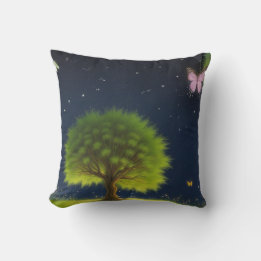 Night Willow Tree w/butterflies and fireflies Cushion