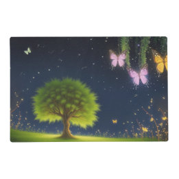 NIght Willow Tree w/butterflies and fireflies Laminated Place Mat