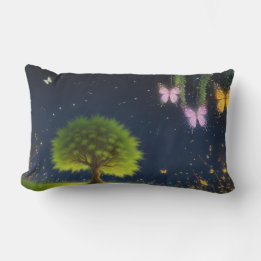 Night Willow Tree w/ the butterflies and fireflies Lumbar Cushion