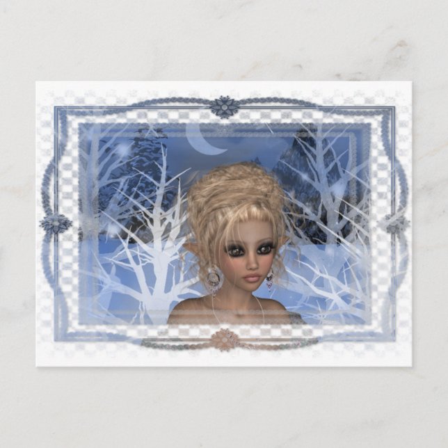 Night Wintertime Elf Design Postcard (Front)