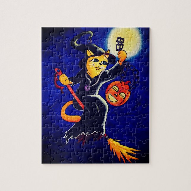 Night Witch Cat Jigsaw Puzzle (Vertical)
