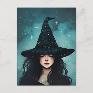Night Witch Starry Night Illustration Postcard