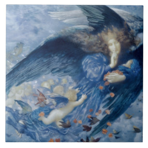 Night with her Train of Stars (Angel with Cherubs) Tile