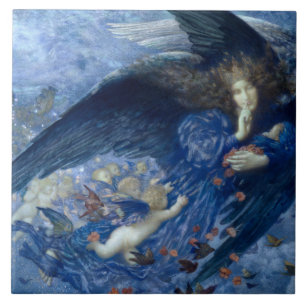 Night with her Train of Stars (Angel with Cherubs) Tile