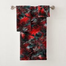 Night with showy spoiled red leaves fallen on ash