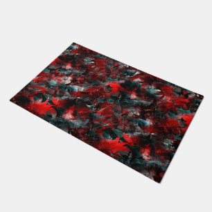 Night with showy spoiled red leaves fallen on ash doormat