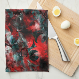 Night with showy spoiled red leaves fallen on ash  tea towel
