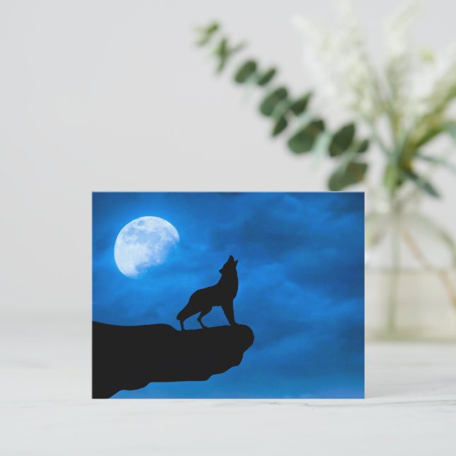 Night Wolf Holiday Postcard (Standing Front)