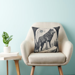 Night Wolf Howl – Moonlight & Forest Aesthetic Cushion