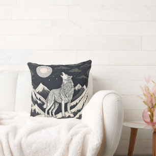 Night Wolf Howl – Moonlight & Forest Aesthetic Cushion