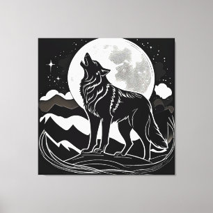 Night Wolf Silhouette Design Canvas Print