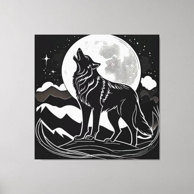 Night Wolf Silhouette Design Canvas Print (Front)