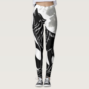 Night Wolf Silhouette Design Leggings