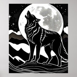 Night Wolf Silhouette Design Poster
