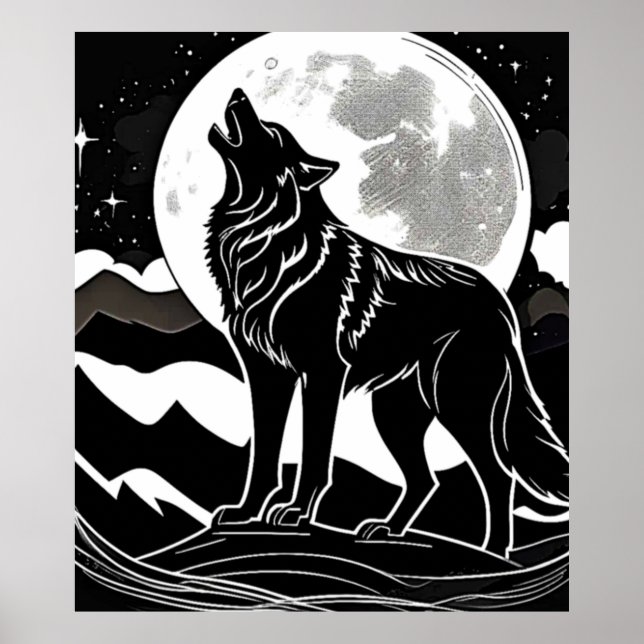 Night Wolf Silhouette Design Poster (Front)