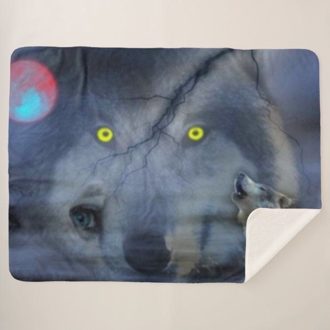 NIGHT WOLVES SHERPA BLANKET (Front (Horizontal))