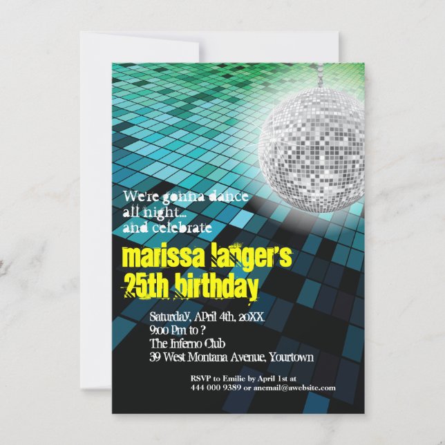 Nightclub Floor and Mirror Ball Party Invitation (Front)