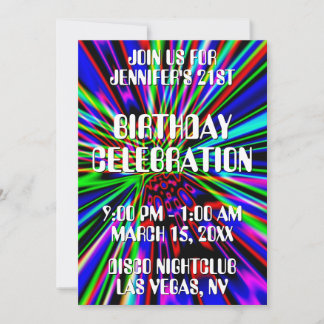Nightclub Neon Explosion 21st Birthday Invitation