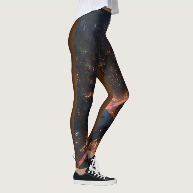  "Nightfall Elegance: Gotham City Skyline Printed  Leggings (Right)