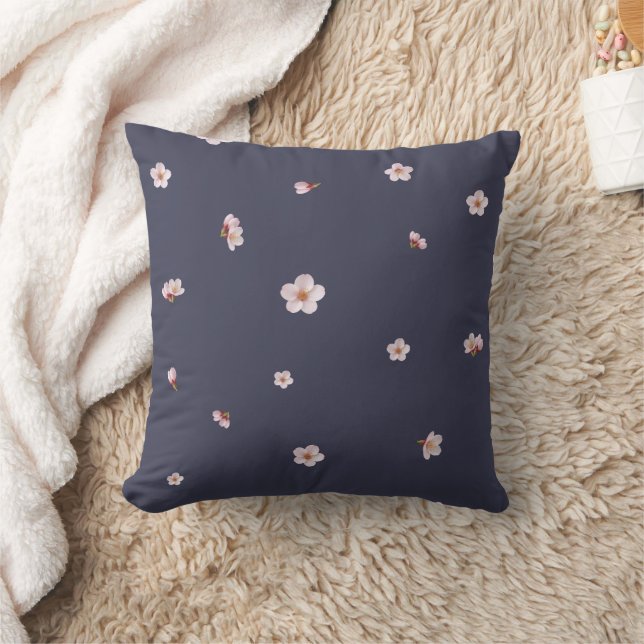 Nightfall Navy Cherry Blossom Floral Pattern Cushion (Blanket)