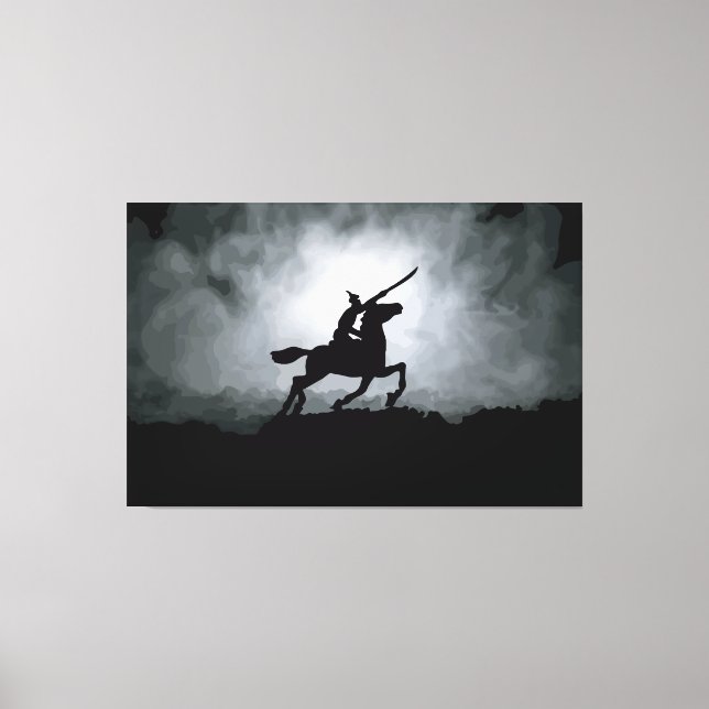 Nightfall Triumph: Knight in Fog Canvas Print (Front)