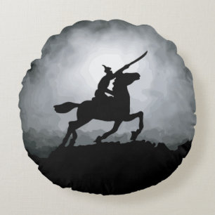 Nightfall Triumph: Knight in Fog Round Cushion