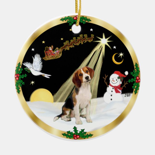 NightFlight-  Beagle Ceramic Tree Decoration (Front)
