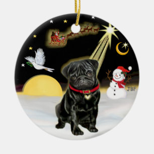 NightFlight-  Black Pug (#13) Ceramic Tree Decoration