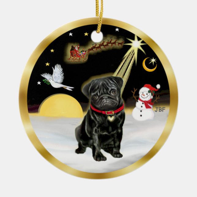 NightFlight-  Black Pug (#13) Ceramic Tree Decoration (Front)