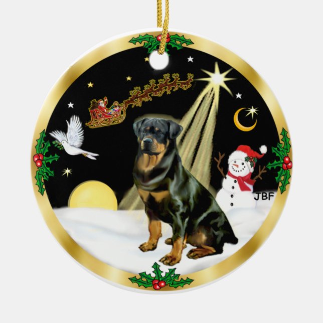 NightFlight-  Rottweiler Ceramic Tree Decoration (Front)