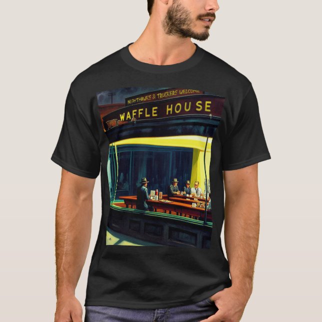 Nighthawks at the Waffle House – Retro Parody Art T-Shirt (Front)