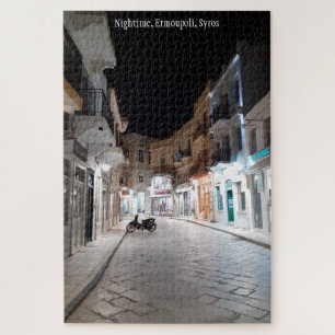 Nightime, Ermoupoli, Syros, Greece. Personalised Jigsaw Puzzle