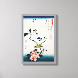 Nightingale on Camellia Branch, Hiroshige Canvas Print