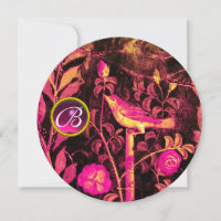 NIGHTINGALE ON ROSES MONOGRAM, Fuchsia Pink Black