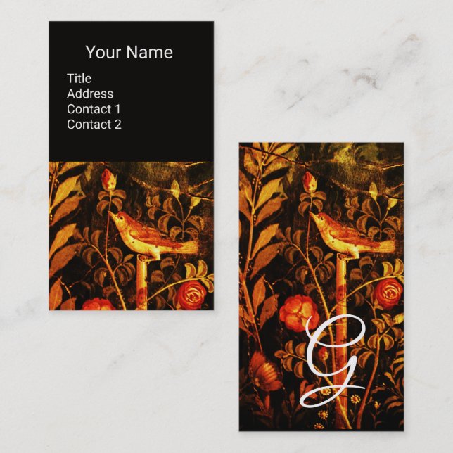 NIGHTINGALE,ROSES MONOGRAM Red Yellow Black Floral Business Card (Front/Back)
