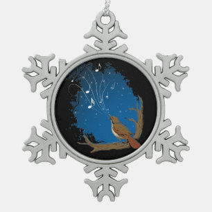 Nightingale Song Snowflake Pewter Christmas Ornament