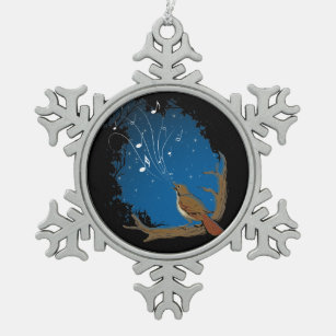 Nightingale Song Snowflake Pewter Christmas Ornament