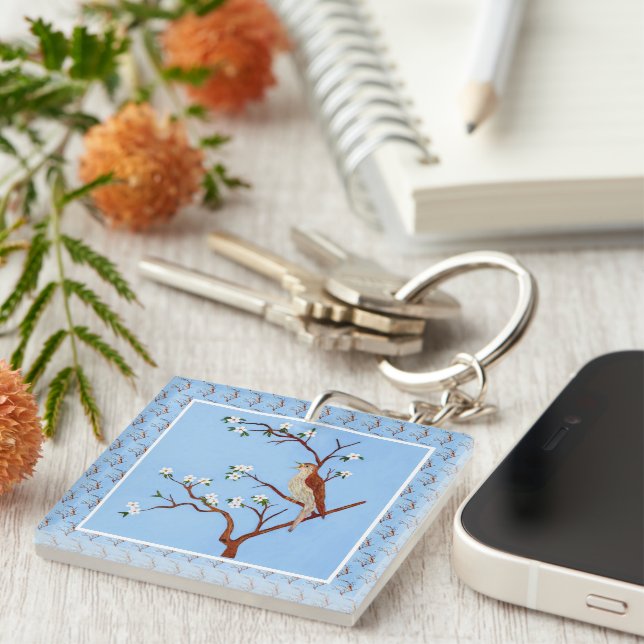 Nightingale Tiled Keychain With White Frame (Front Right)